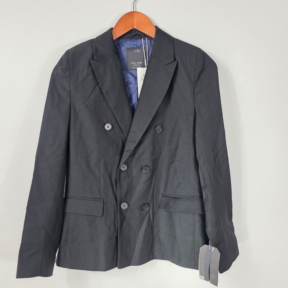 Zara Kids Boys Double Breasted Blazer Black Formal Suit Jacket Size 13/1 Holiday